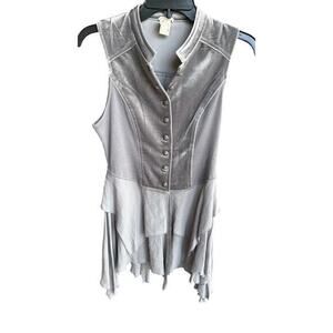 GIMMICKS gray velvet & knit tiered steampunk sleeveless asymmetrical top size XS